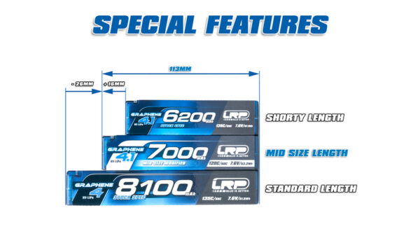 LRP - HV Mid Size Modified GRAPHENE-4.1 7000mAh Hardcase Battery - 7.6V LiPo - 120C/60C - Afbeelding 3